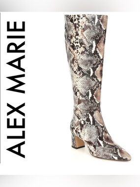 Alex Marie Exotic Snake Patterned Leather Knee High Heeled Boots Sz 6 NWOB $250